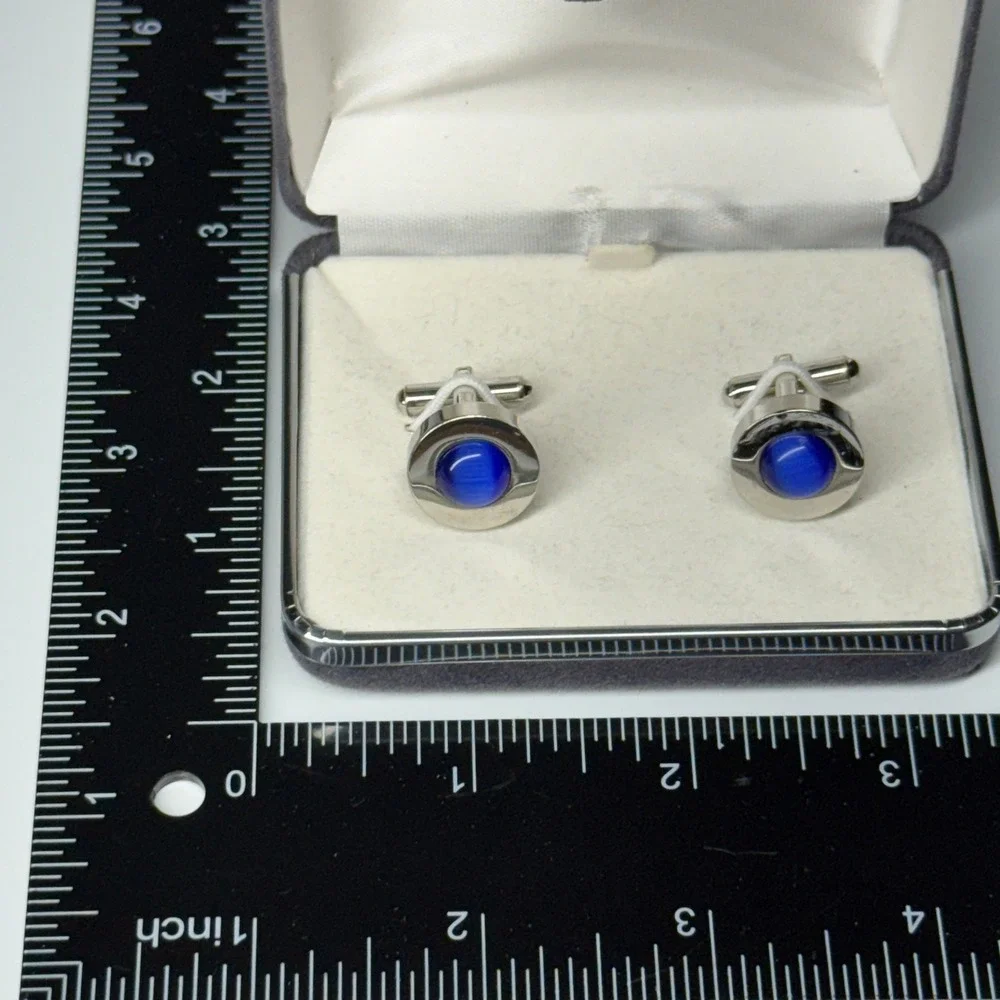Claiborne Silver Tone Cufflinks Blue Gemstone Elegant Formal‎ Accessory